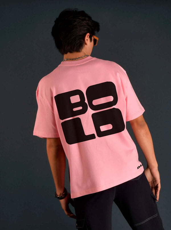 Genz-Classic Men's Pink Oversized Graphic Print Cotton T-Shirt