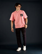 Genz-Classic Men's Pink Oversized Graphic Print Cotton T-Shirt
