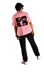 Genz-Classic Men's Pink Oversized Graphic Print Cotton T-Shirt
