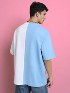 Genz-Classic Men's Blue & White Oversized Rabbit Graphic Printed Cotton T-Shirt