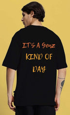Genz-Classic Men's Black "It's A Genz Kind Of Day" Typography Oversized Cotton T-Shirt