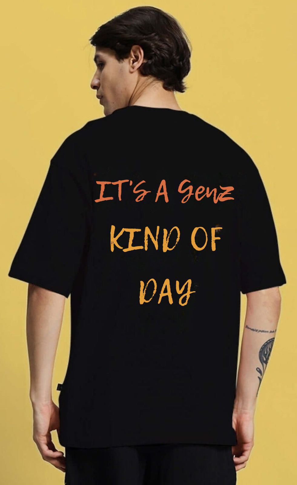 Genz-Classic Men's Black "It's A Genz Kind Of Day" Typography Oversized Cotton T-Shirt