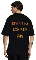 Genz-Classic Men's Black "It's A Genz Kind Of Day" Typography Oversized Cotton T-Shirt