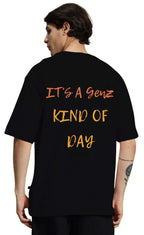Genz-Classic Men's Black "It's A Genz Kind Of Day" Typography Oversized Cotton T-Shirt