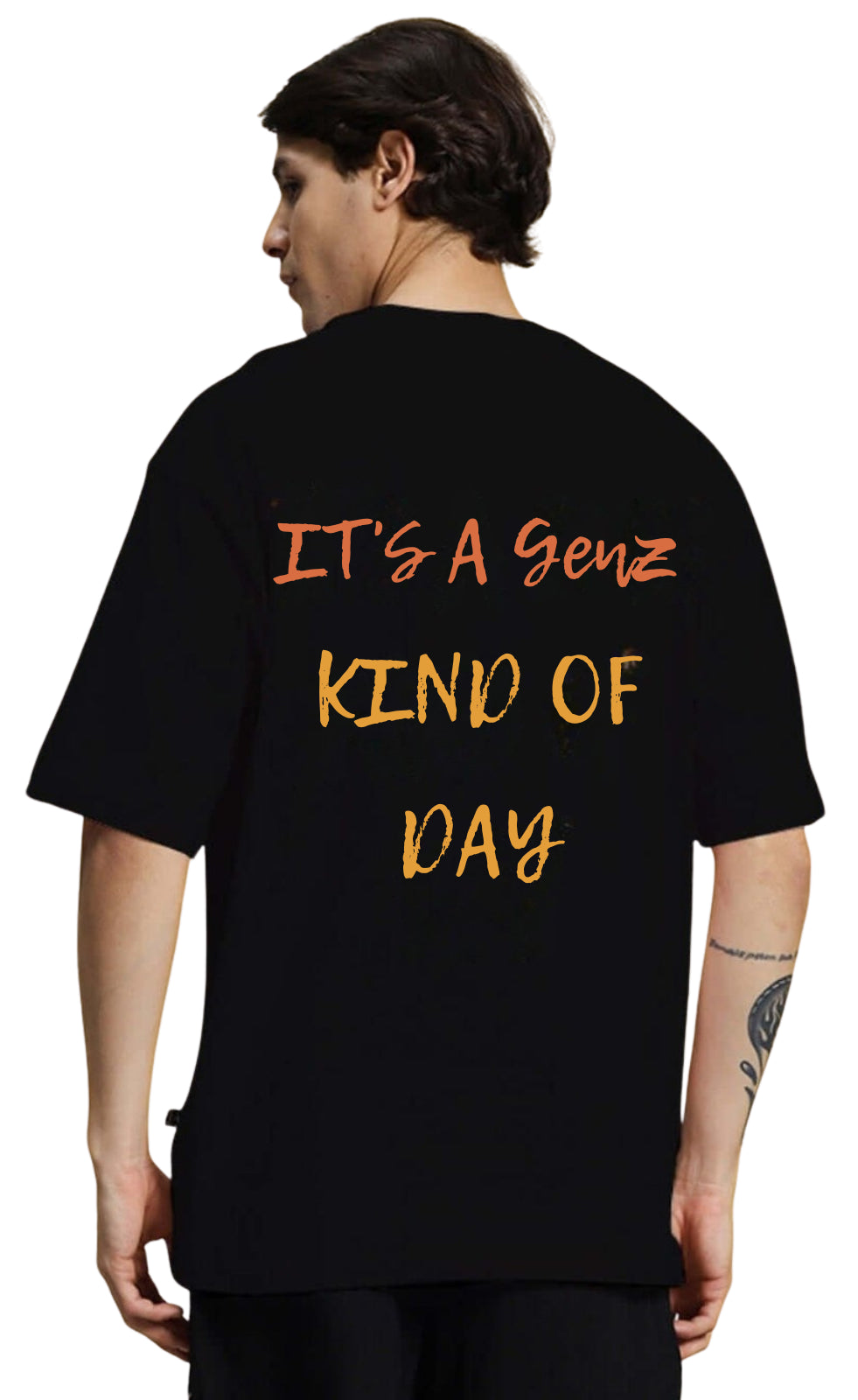 Genz-Classic Men's Black "It's A Genz Kind Of Day" Typography Oversized Cotton T-Shirt