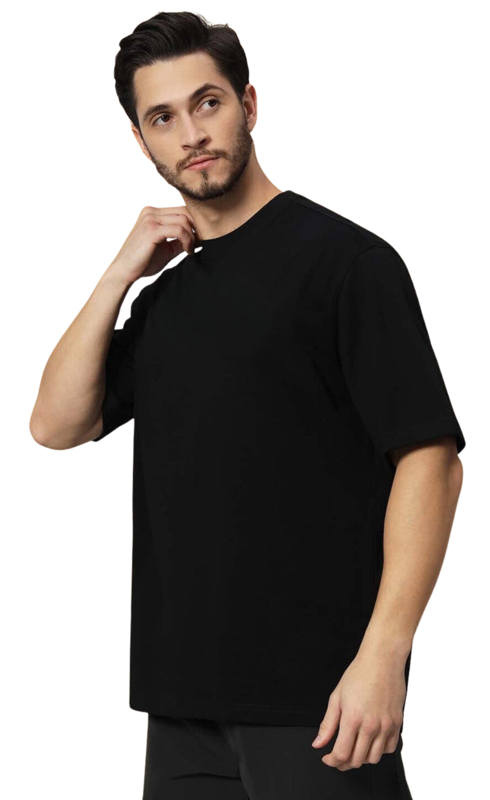 Genz-Classic Men's Black Oversized Pure Magic Graphic Print Cotton T-Shirt
