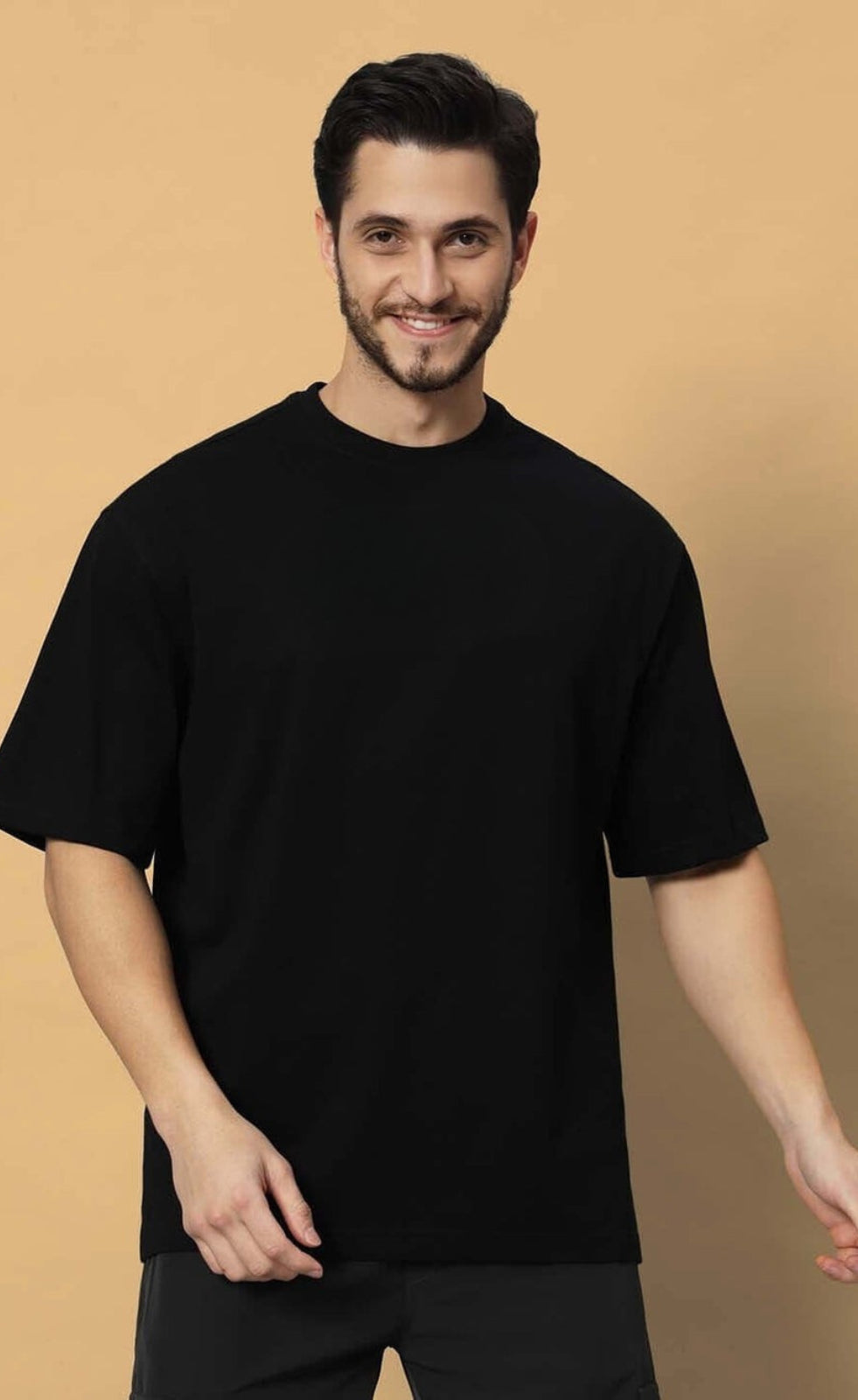 Genz-Classic Men's Black Oversized Pure Magic Graphic Print Cotton T-Shirt