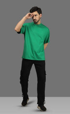 Genz-Classic Men's Green Oversized TV Head Graphic Print Cotton T-Shirt
