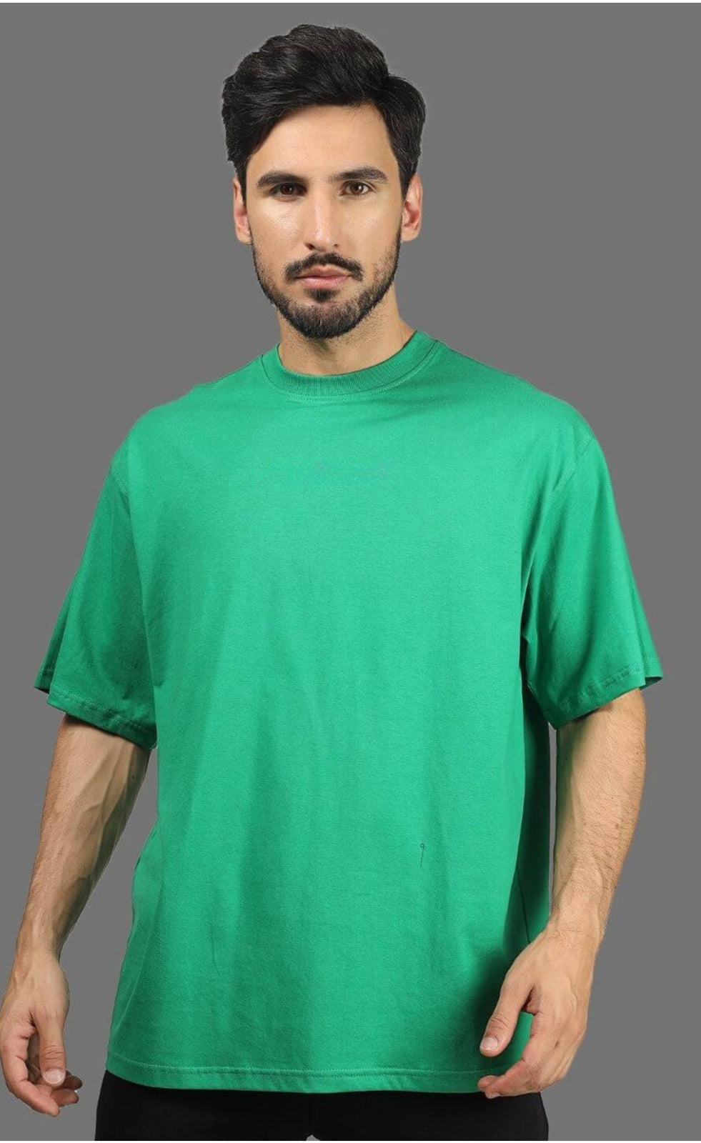 Genz-Classic Men's Green Oversized TV Head Graphic Print Cotton T-Shirt