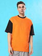 Genz-Classic Men's Orange & Black Oversized Panda Graphic Print Cotton T-Shirt