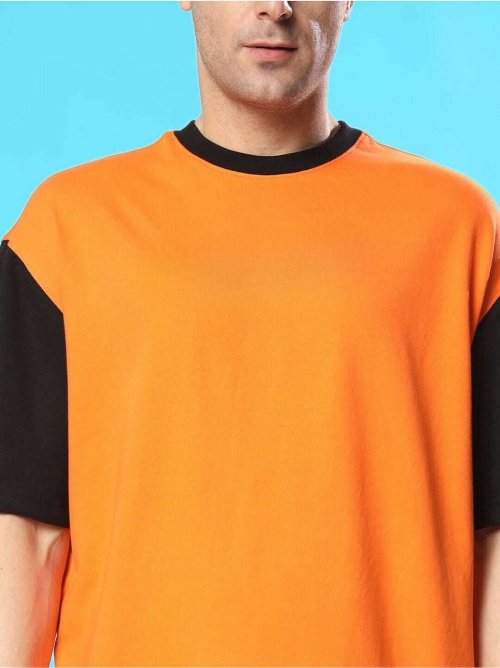 Genz-Classic Men's Orange & Black Oversized Panda Graphic Print Cotton T-Shirt