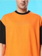 Genz-Classic Men's Orange & Black Oversized Panda Graphic Print Cotton T-Shirt