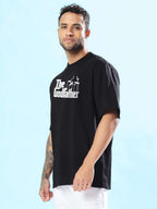Genz-Classic Men's Black Oversized The Godfather Graphic Print Cotton T-Shirt