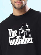 Genz-Classic Men's Black Oversized The Godfather Graphic Print Cotton T-Shirt