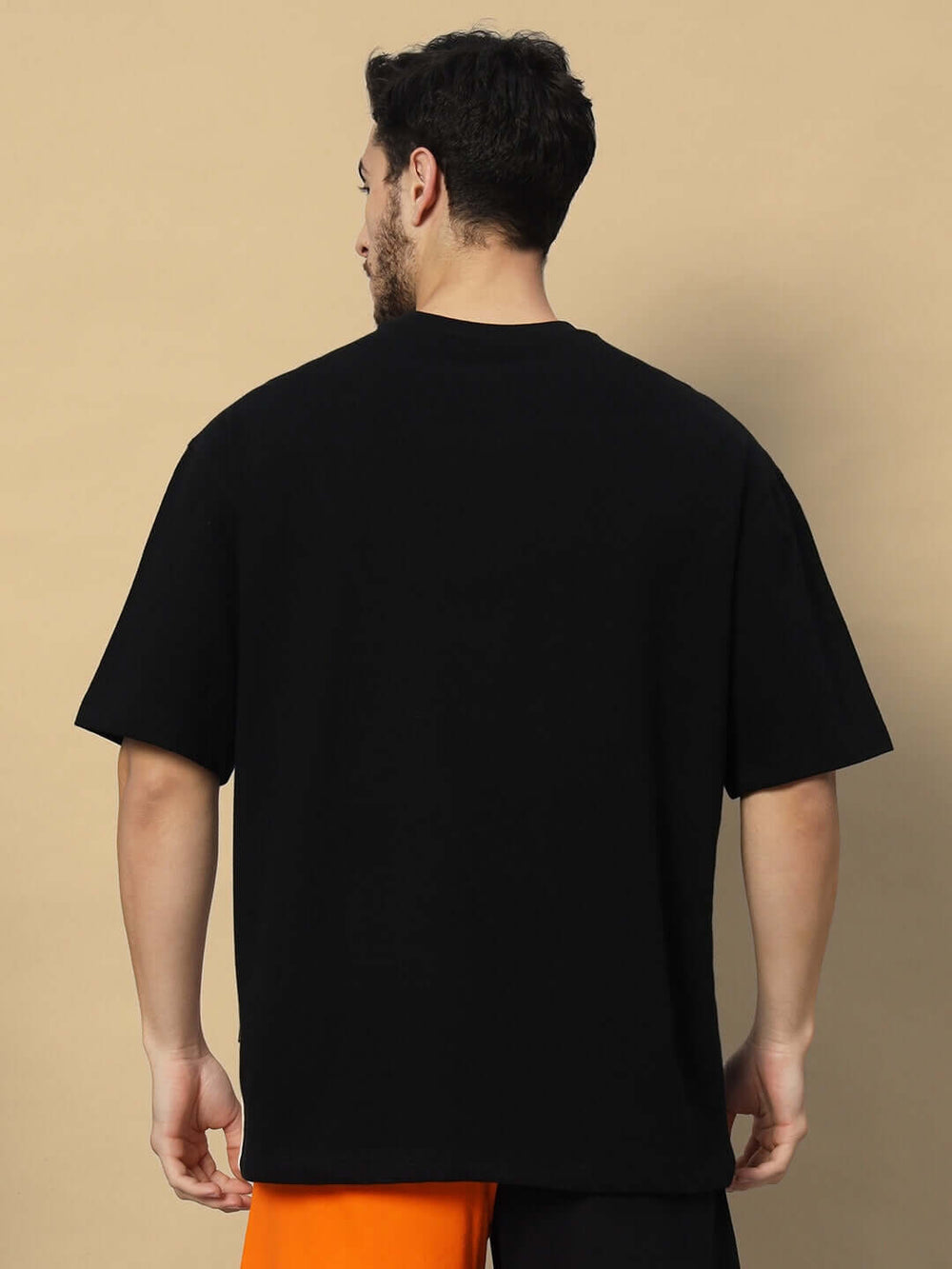 Genz-Classic Men's Black & White Color Block Oversized Typography Print Cotton T-Shirt