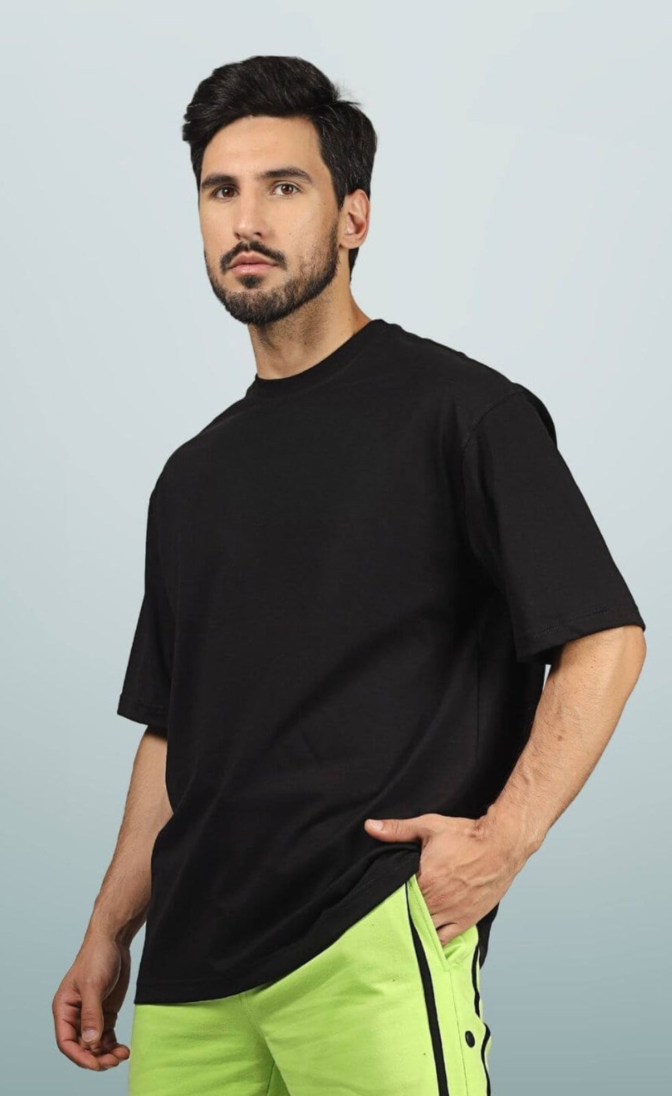 Genz-Classic Men's Black Oversized TV Head Graphic Printed Cotton T-Shirt