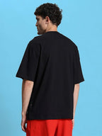 Genz-Classic Men's Black Oversized Milano Typography Cotton T-Shirt