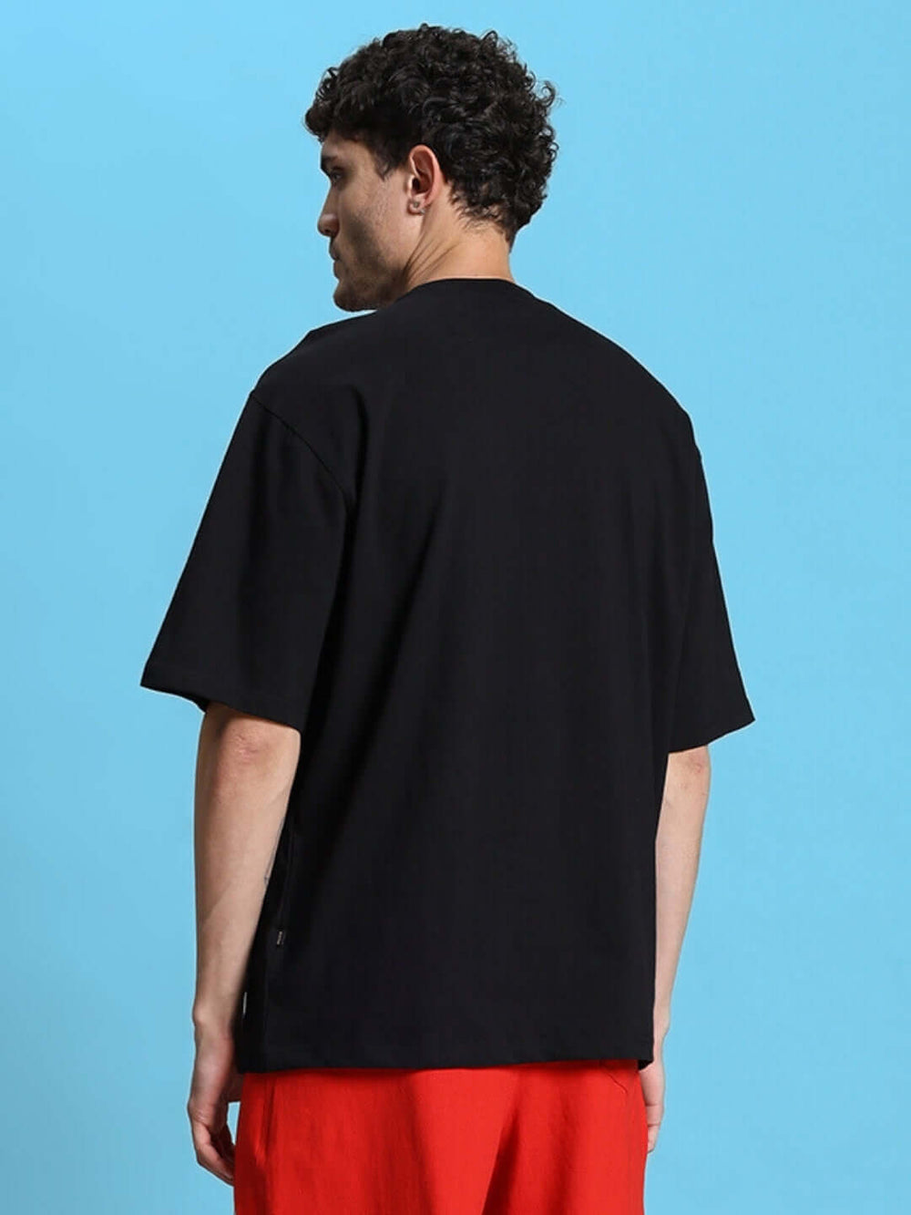 Genz-Classic Men's Black Oversized Milano Typography Cotton T-Shirt