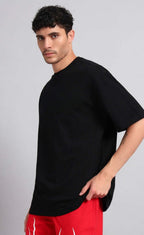 Genz-Classic Men's Black Oversized Skull & Floral Graphic Print Cotton T-Shirt
