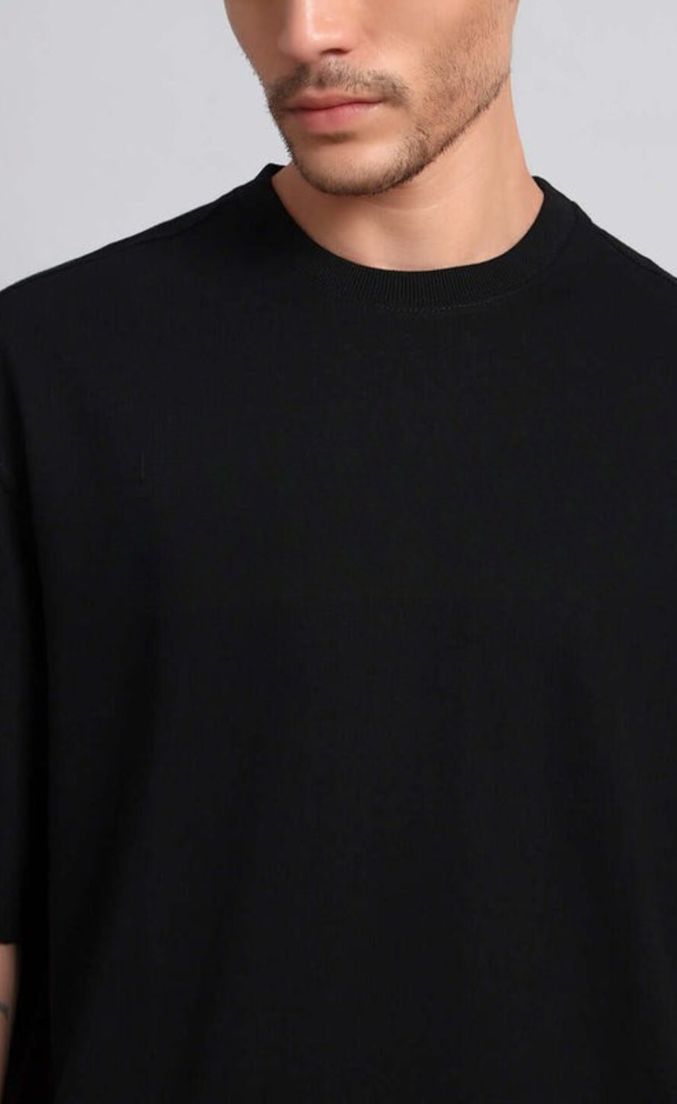Genz-Classic Men's Black Oversized Skull & Floral Graphic Print Cotton T-Shirt