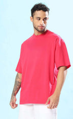 Genz-Classic Men's Pink Oversized Stitch Graphic Printed Cotton T-Shirt