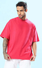 Genz-Classic Men's Pink Oversized Stitch Graphic Printed Cotton T-Shirt