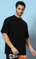 Genz-Classic Men's Black Oversized Victory Dice Graphic Print Cotton T-Shirt
