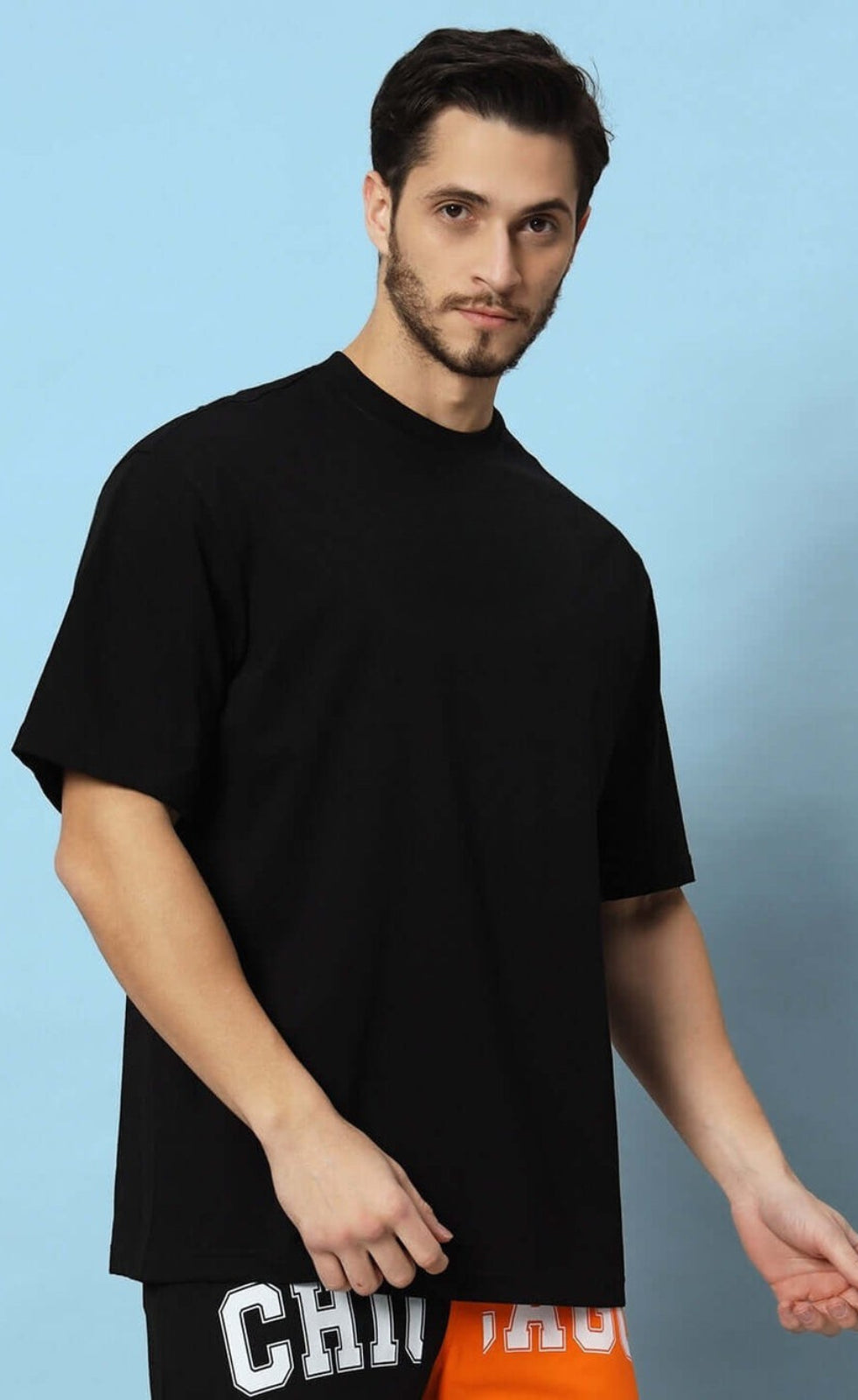 Genz-Classic Men's Black Oversized Victory Dice Graphic Print Cotton T-Shirt