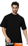 Genz-Classic Men's Black Oversized Victory Dice Graphic Print Cotton T-Shirt
