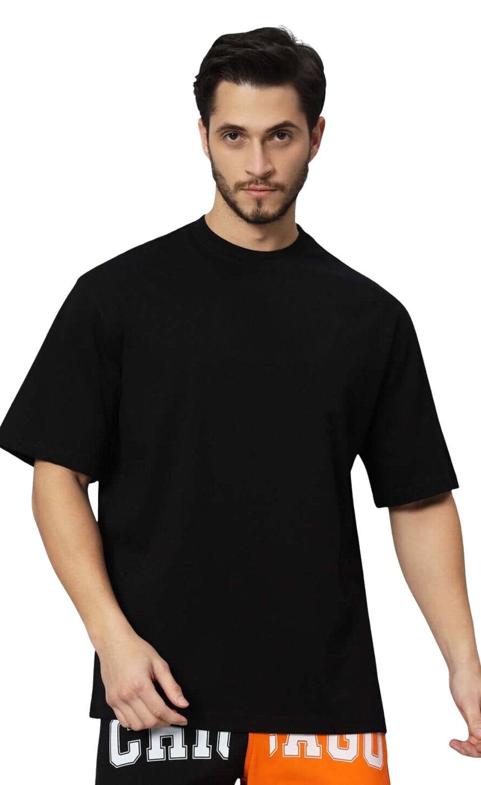 Genz-Classic Men's Black Oversized Victory Dice Graphic Print Cotton T-Shirt