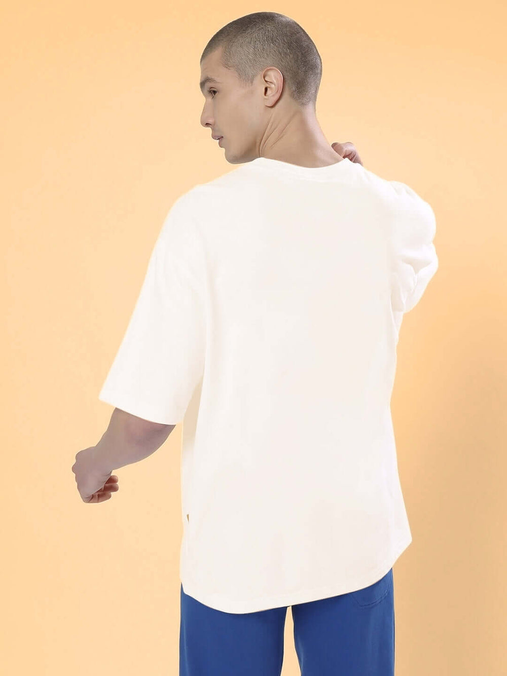 Genz-Classic Men's Off White Oversized Popeye Graphic Print Cotton T-Shirt