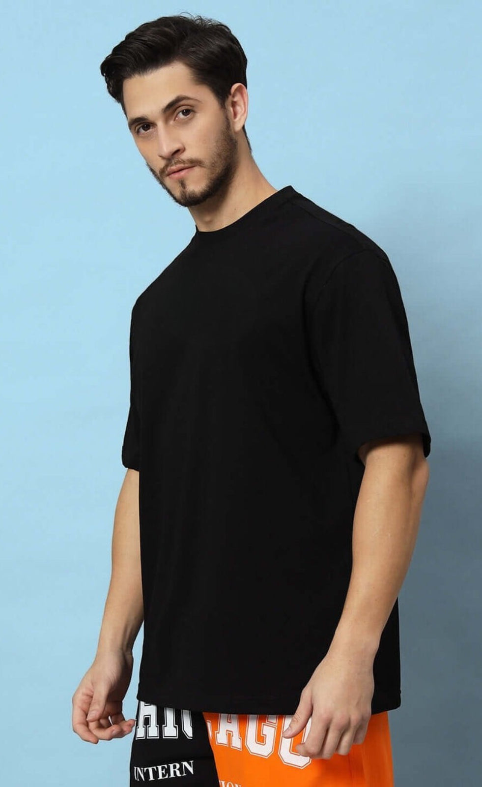 Genz-Classic Men's Black Oversized Victory Dice Graphic Print Cotton T-Shirt