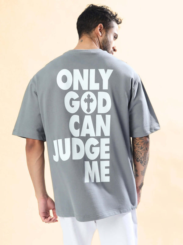 Genz-Classic Men's Grey Oversized Typography Printed Cotton T-Shirt