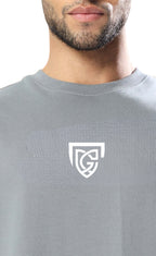 Genz-Classic Men's Grey Oversized Typography Printed Cotton T-Shirt