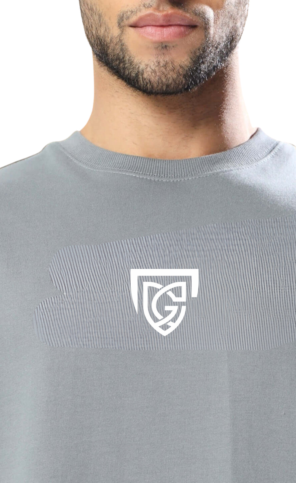 Genz-Classic Men's Grey Oversized Typography Printed Cotton T-Shirt