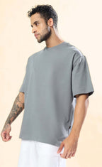 Genz-Classic Men's Grey Oversized Typography Printed Cotton T-Shirt