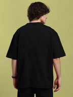 Genz-Classic Men's Black Oversized Labubu Character Graphic Print Cotton T-Shirt