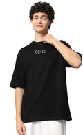 Genz-Classic Men's Black Oversized One Piece Anime Back Graphic Printed Cotton T-Shirt