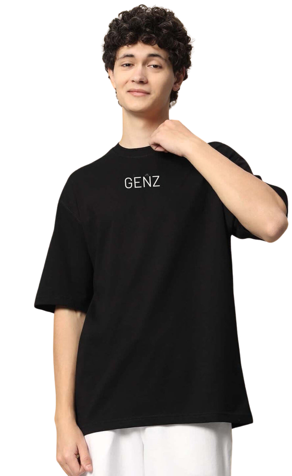 Genz-Classic Men's Black Oversized One Piece Anime Back Graphic Printed Cotton T-Shirt