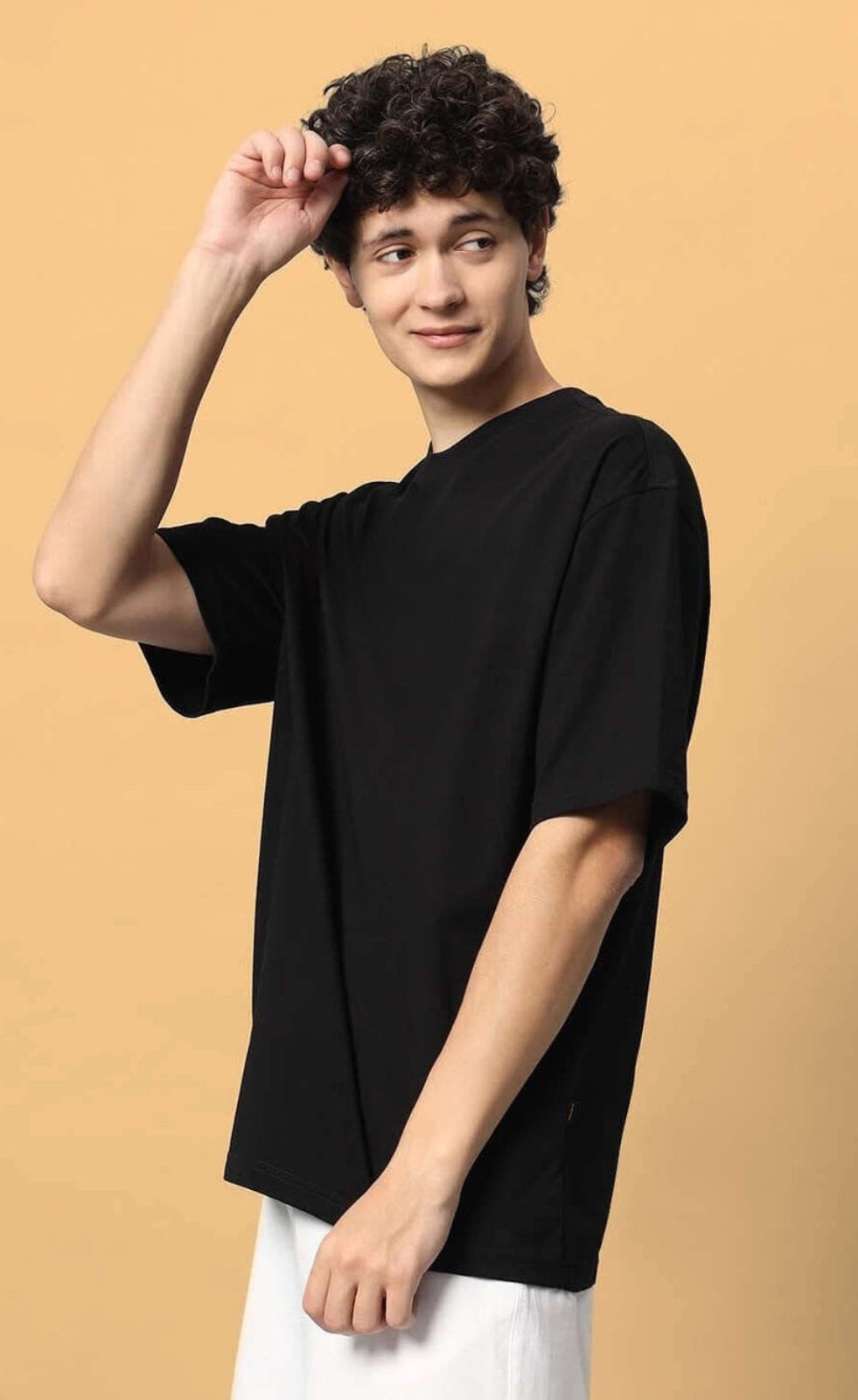 Genz-Classic Men's Black Oversized One Piece Anime Back Graphic Printed Cotton T-Shirt