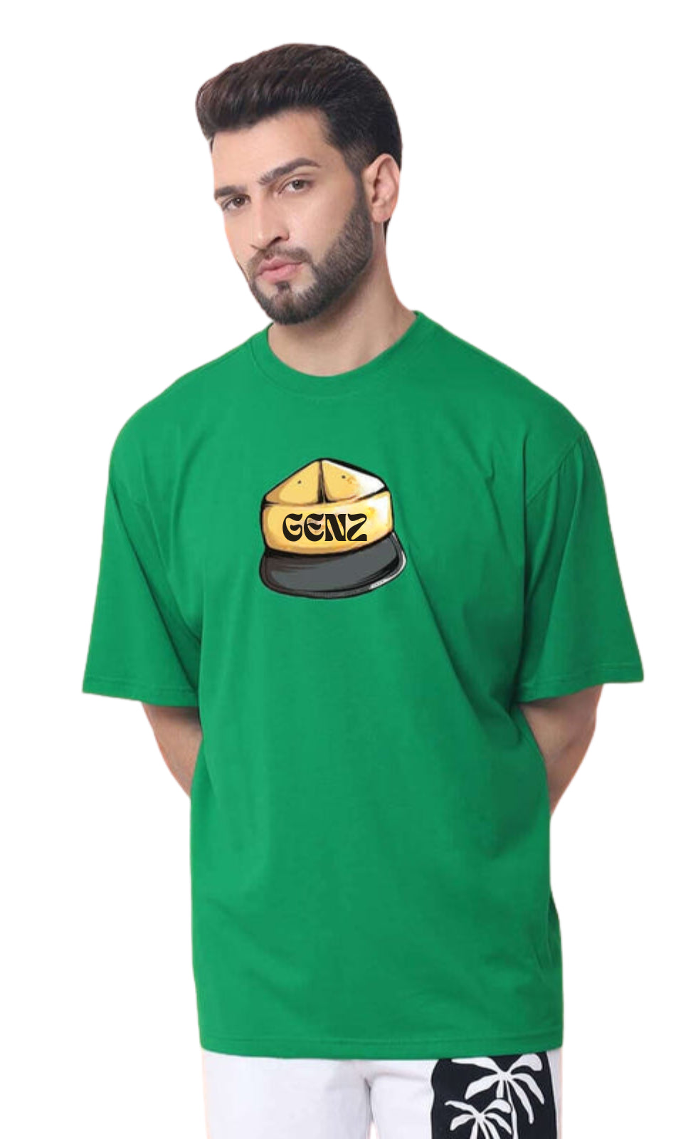 Genz-Classic Men's Green Oversized Back Graphic Printed Cotton T-Shirt – Street Bear Edition