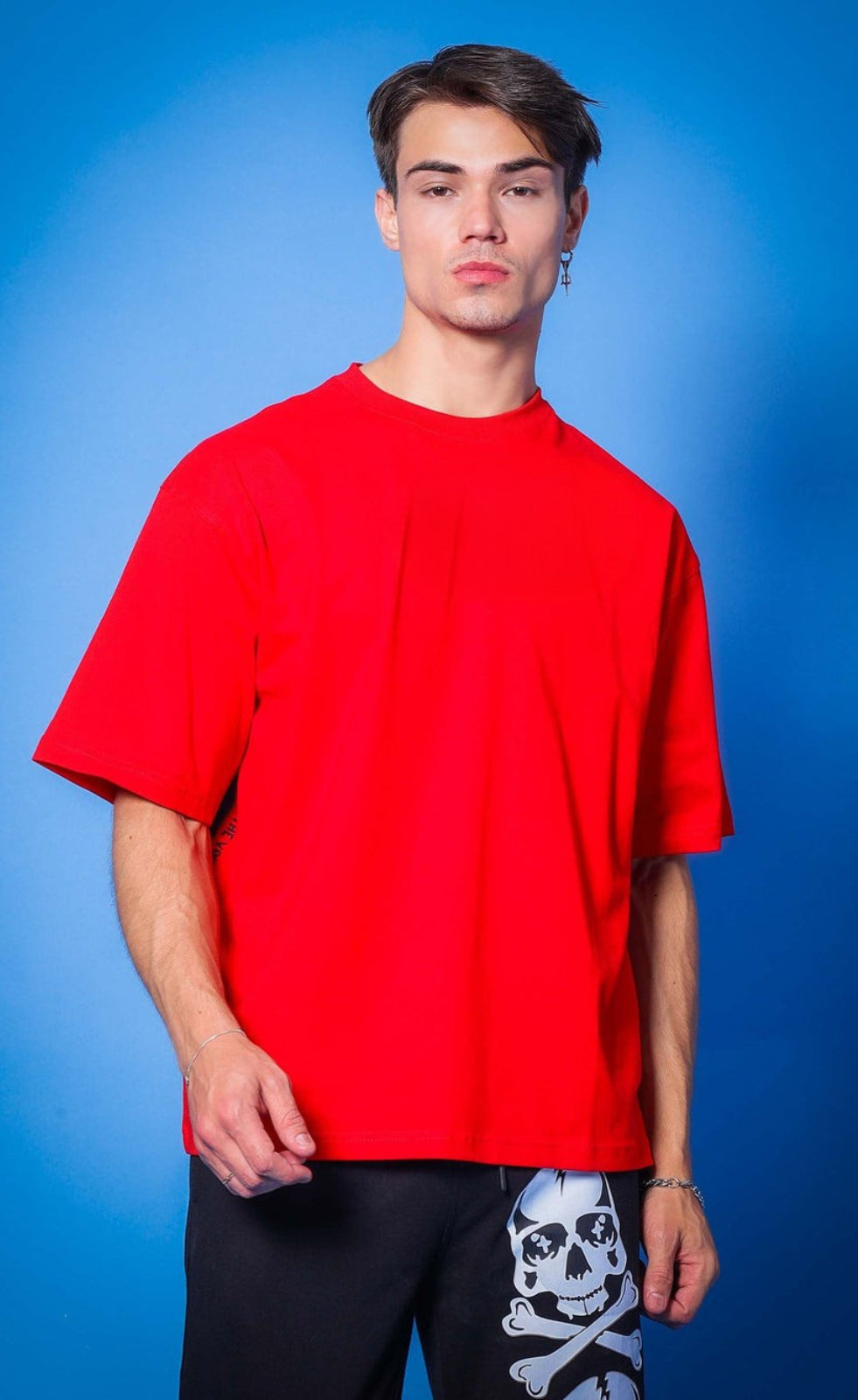 Genz-Classic Men's Red Oversized Victory Dice Graphic Print Cotton T-Shirt