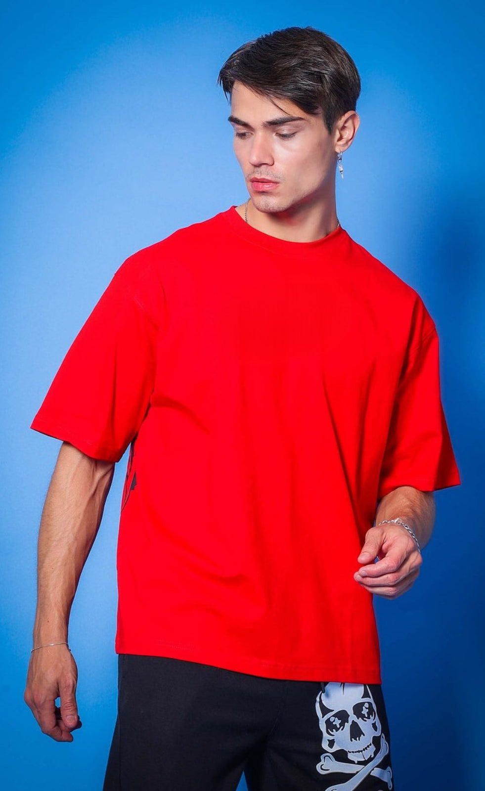 Genz-Classic Men's Red Oversized Victory Dice Graphic Print Cotton T-Shirt