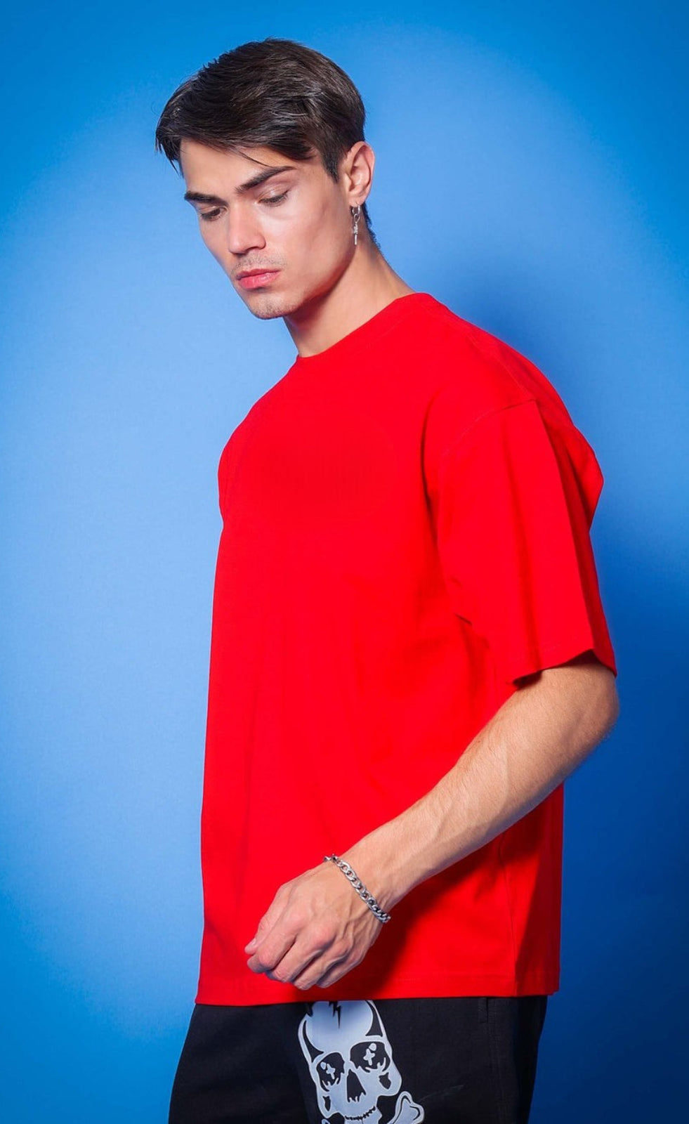 Genz-Classic Men's Red Oversized Victory Dice Graphic Print Cotton T-Shirt