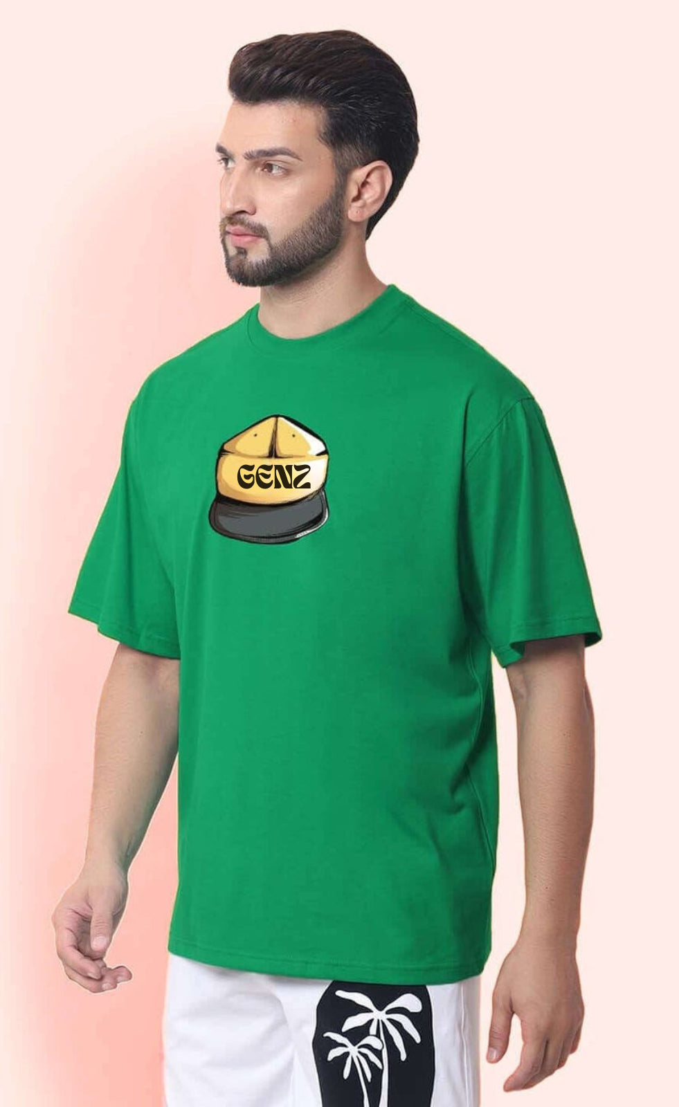 Genz-Classic Men's Green Oversized Back Graphic Printed Cotton T-Shirt – Street Bear Edition