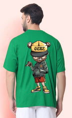 Genz-Classic Men's Green Oversized Back Graphic Printed Cotton T-Shirt – Street Bear Edition