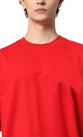 Genz-Classic Men's Red Oversized Skeleton Graphic Print Cotton T-Shirt