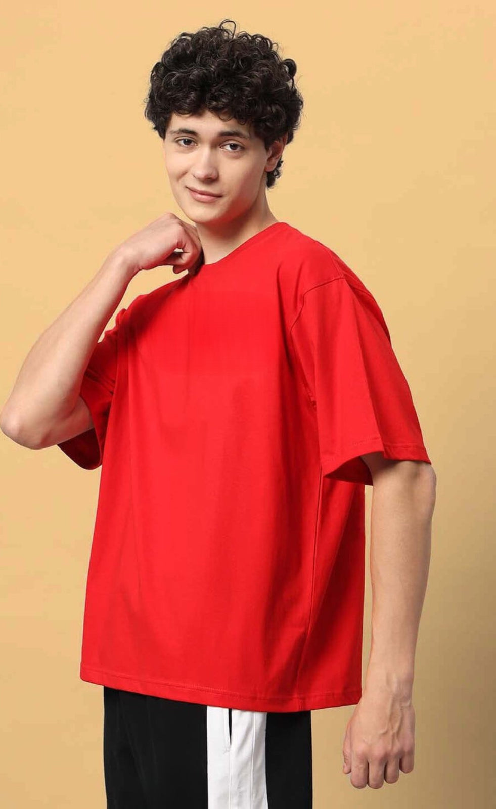Genz-Classic Men's Red Oversized Skeleton Graphic Print Cotton T-Shirt