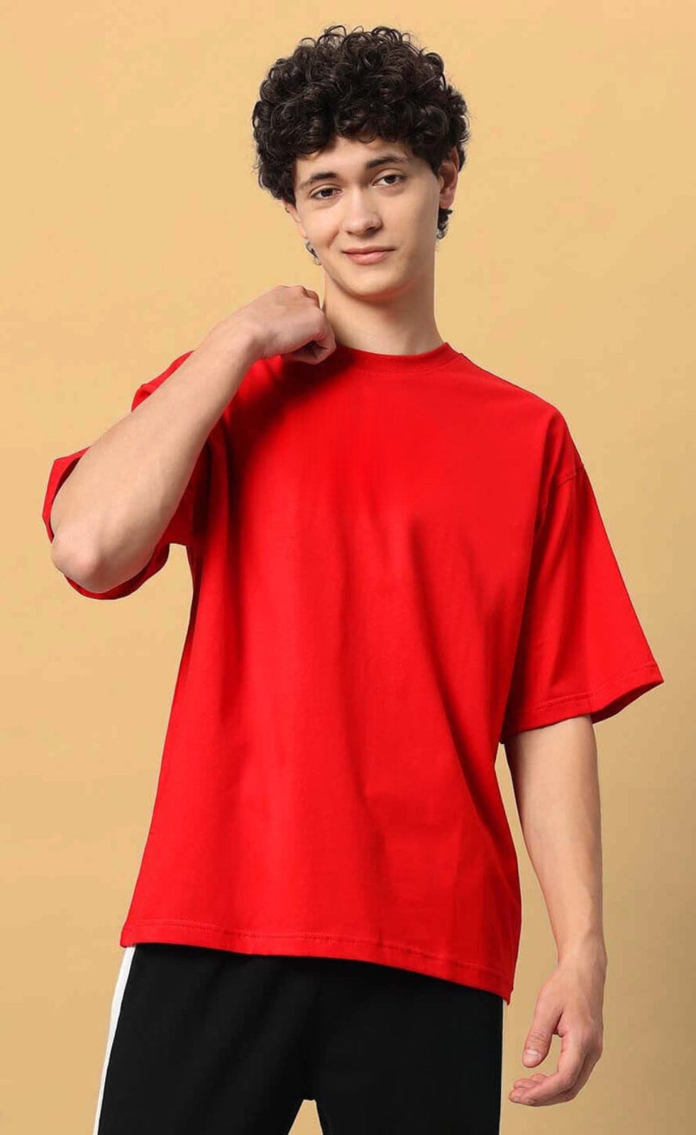 Genz-Classic Men's Red Oversized Skeleton Graphic Print Cotton T-Shirt