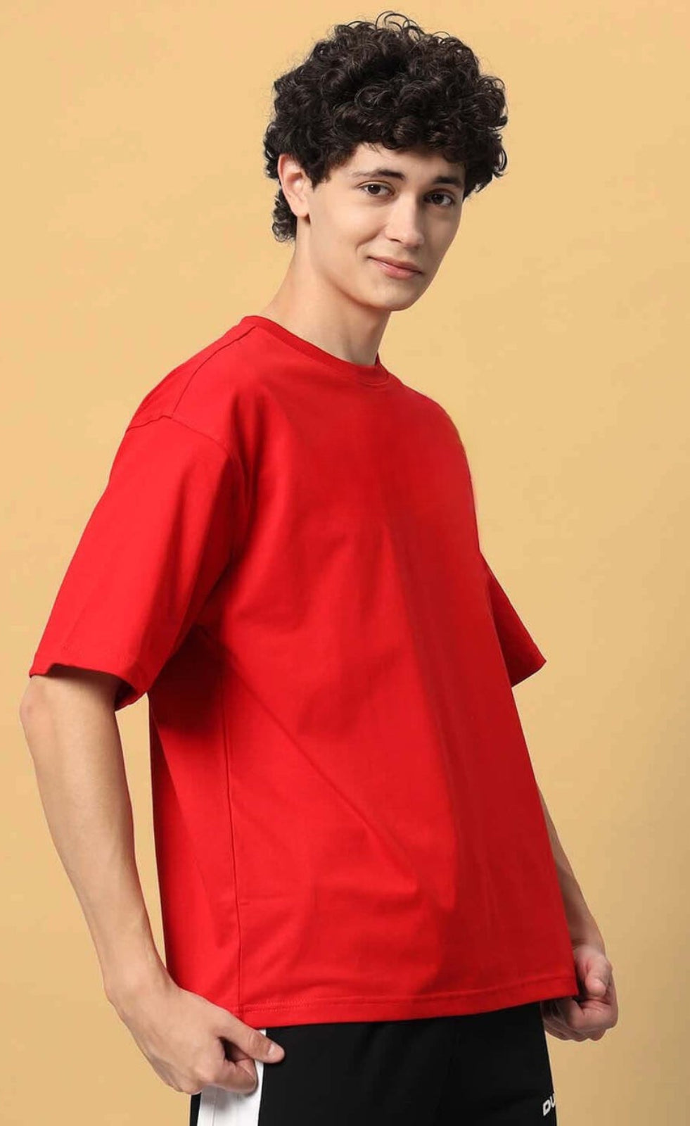 Genz-Classic Men's Red Oversized Skeleton Graphic Print Cotton T-Shirt